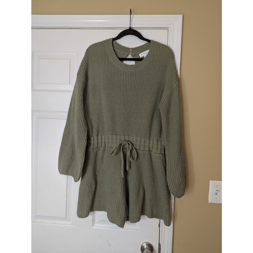 MABLE Knit Sweater Shorts Romper Size M/L Green Cottagecore Minimalist Boho